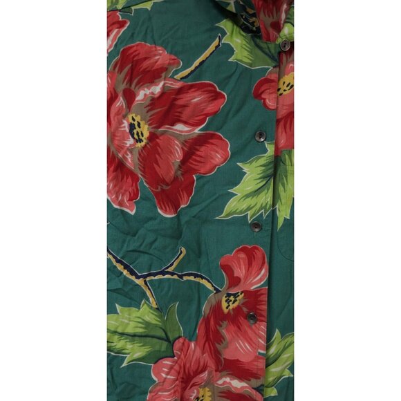 Liz Claiborne Lizwear Womens Small Green Red Floral Hawaiian Button Rayon Top - Picture 2 of 8